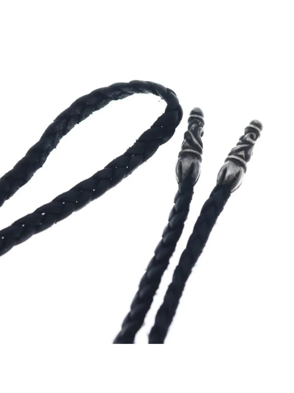 Chrome Hearts Leather Braid Scroll Necklace Black Silver